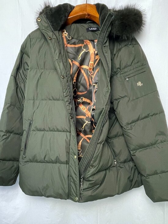 Ralph Lauren Jackets & Blazers - Ralph Lauren Olive Green Down Puffer Jacket Hooded Faux Fur XXL